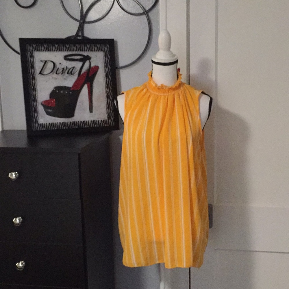 Orange Yellow Striped Mock Neck Top